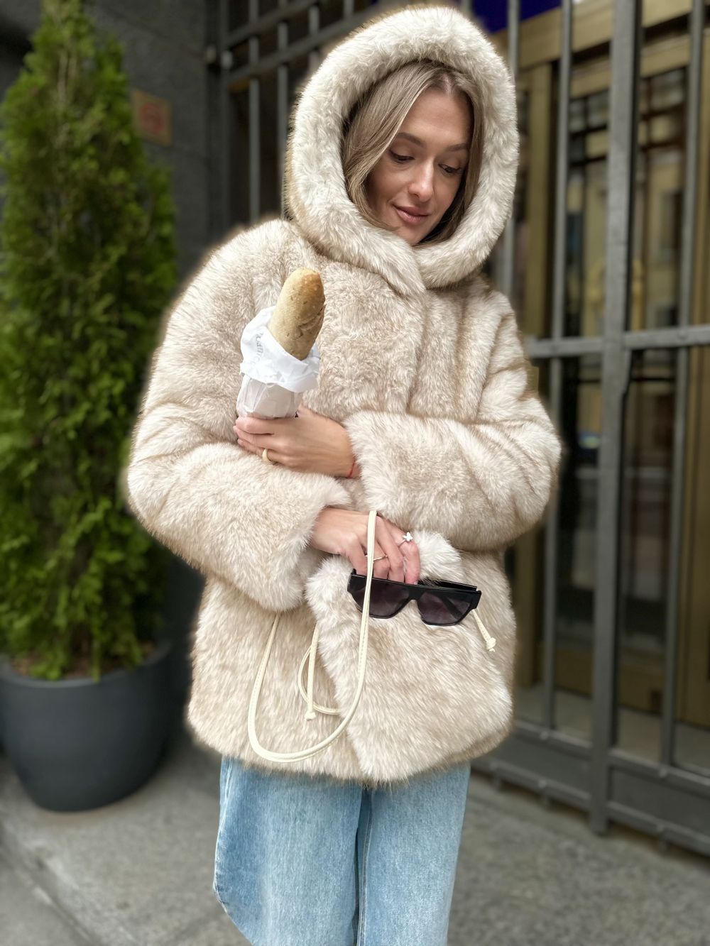 Шуба Furry из искусственного эко меха от ANSE, Светло-кремовый с коричневыми кончиками цвет, размер S, M, L, , .