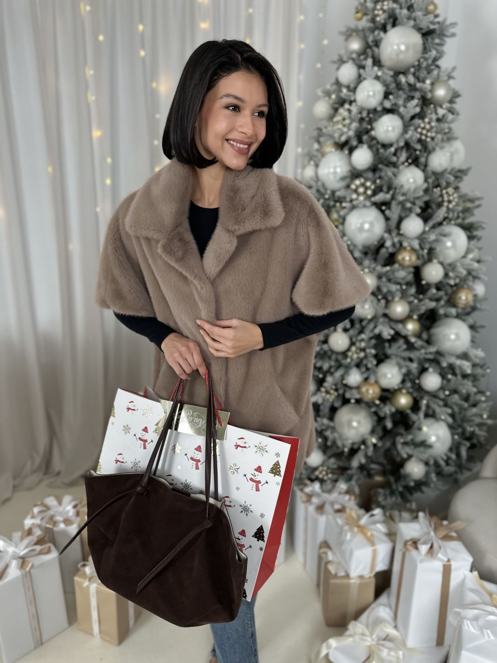 Кейп Mokko из искусственного эко меха от ANSE, Мокко цвет, размер S, M, L, , .