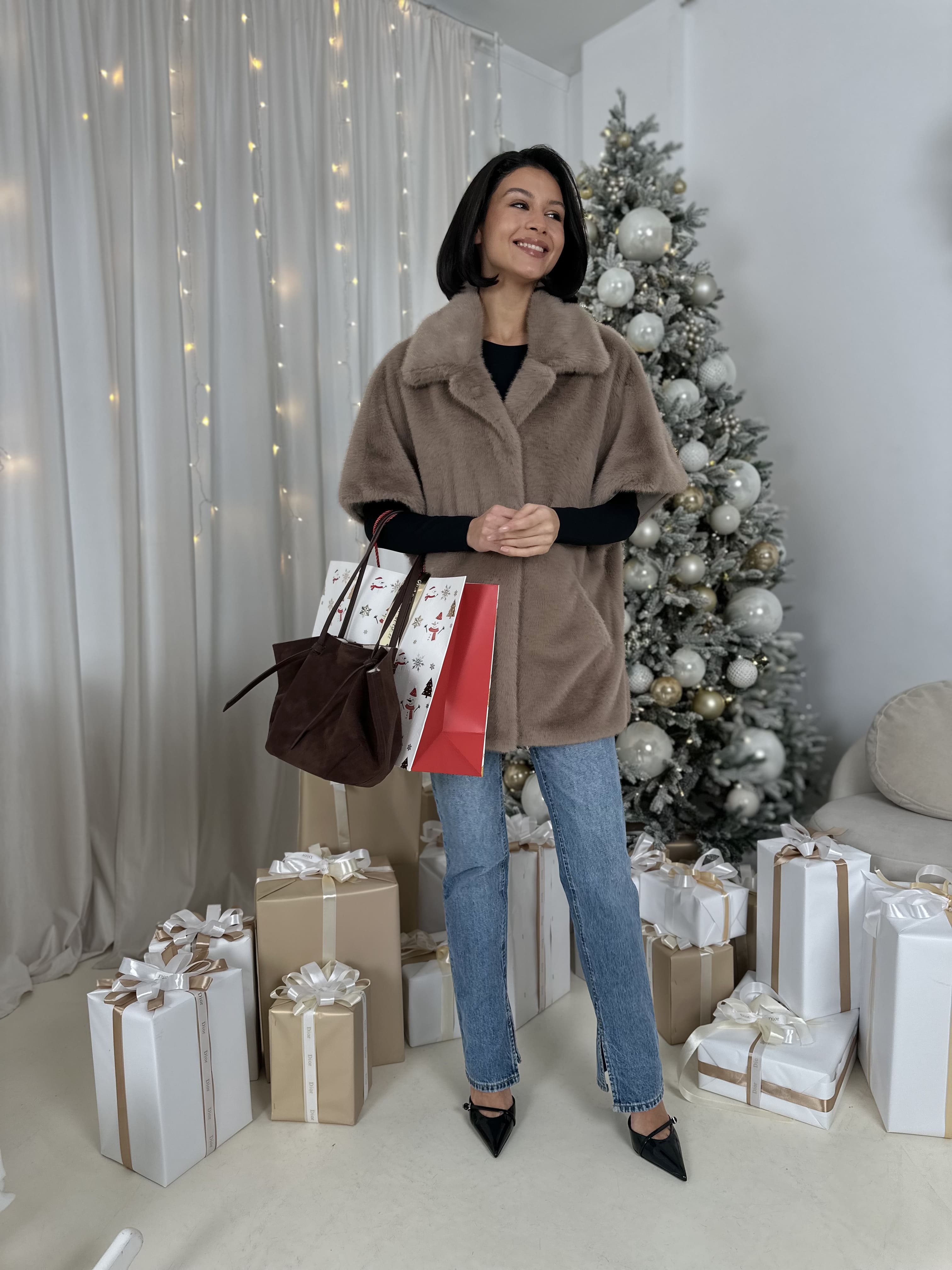 Кейп Mokko из искусственного эко меха от ANSE, Мокко цвет, размер S, M, L, , .