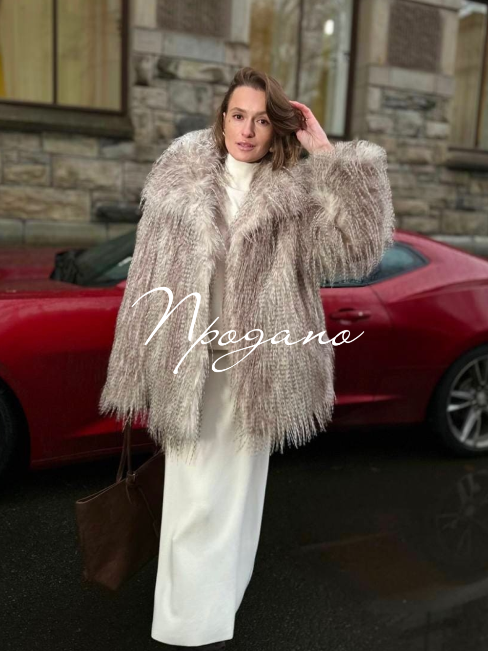 Шуба Энергия из искусственного эко меха от ANSE, Серо-бежевый цвет, размер S, M, L, XL, , .