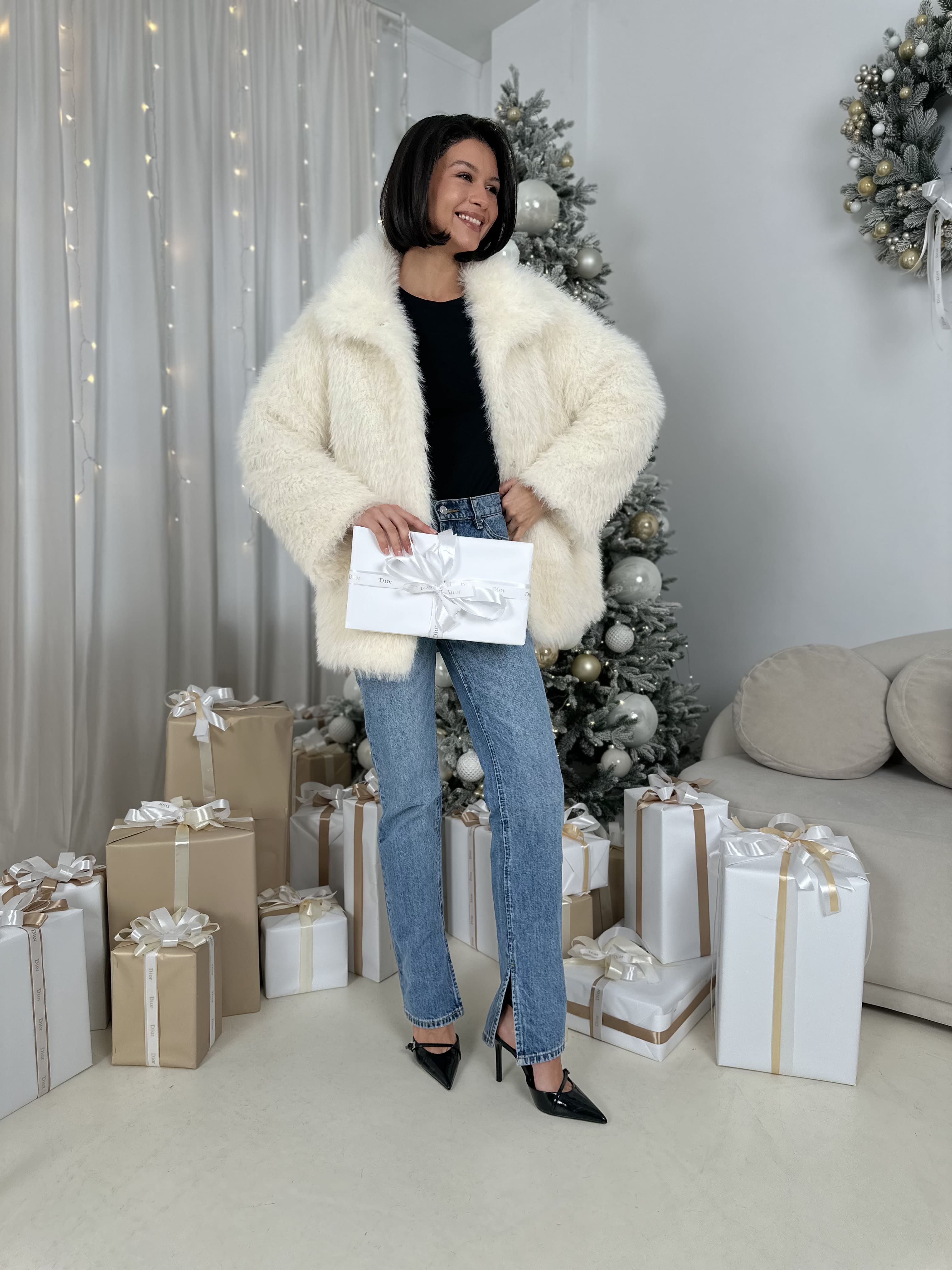 Шуба Dairy из искусственного эко меха от ANSE, Белый цвет, размер S, M, L, XL, , .