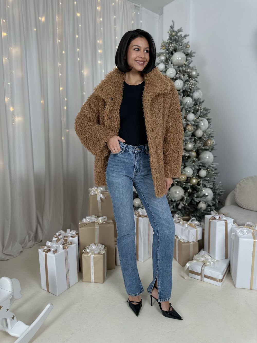 Шуба Browny из искусственного эко меха от ANSE, Карамельный  цвет, размер S, M, L, XL, , .