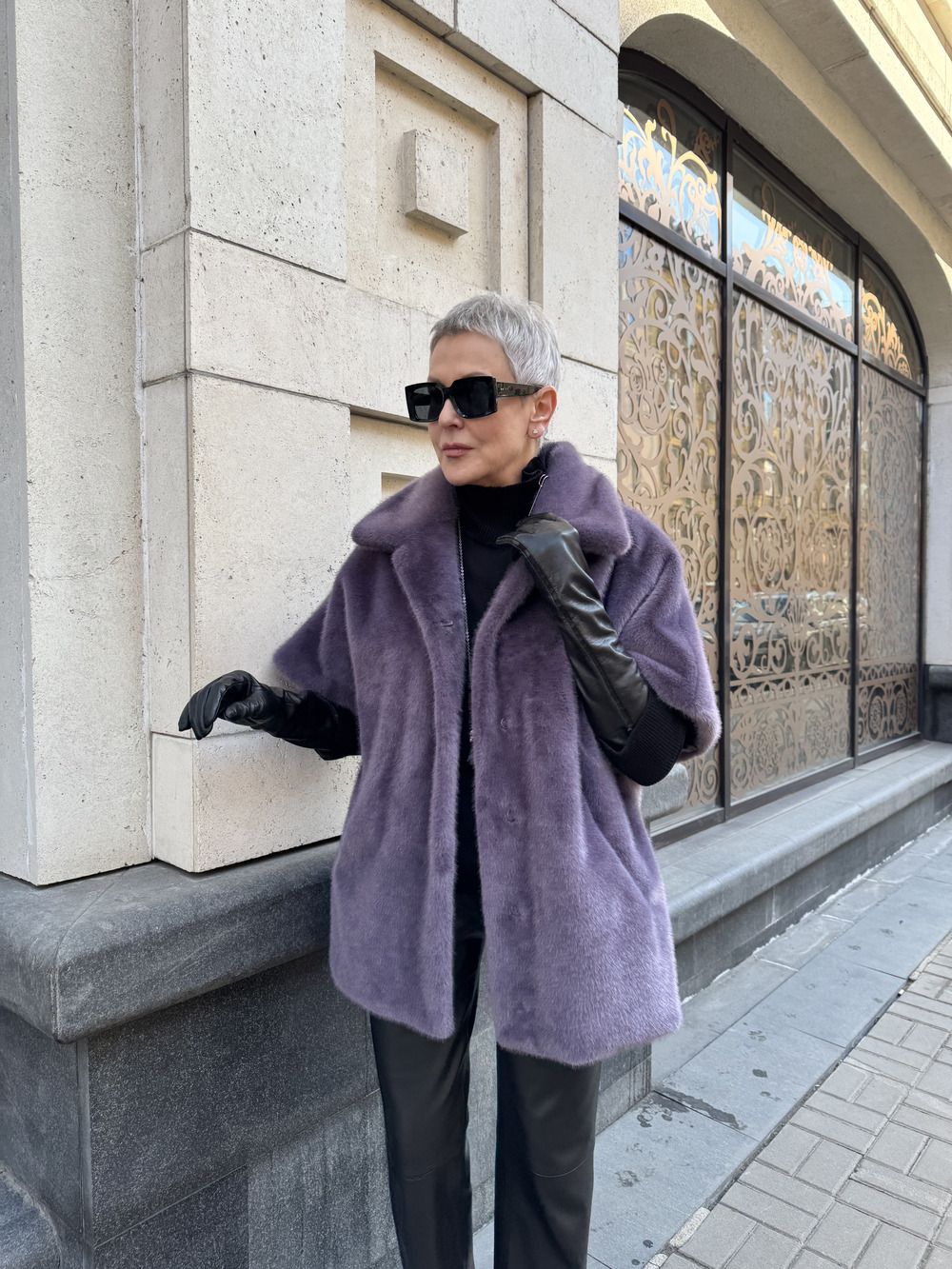 Кейп Lilac из искусственного эко меха от ANSE, Сиреневый цвет, размер S, M, L, , .