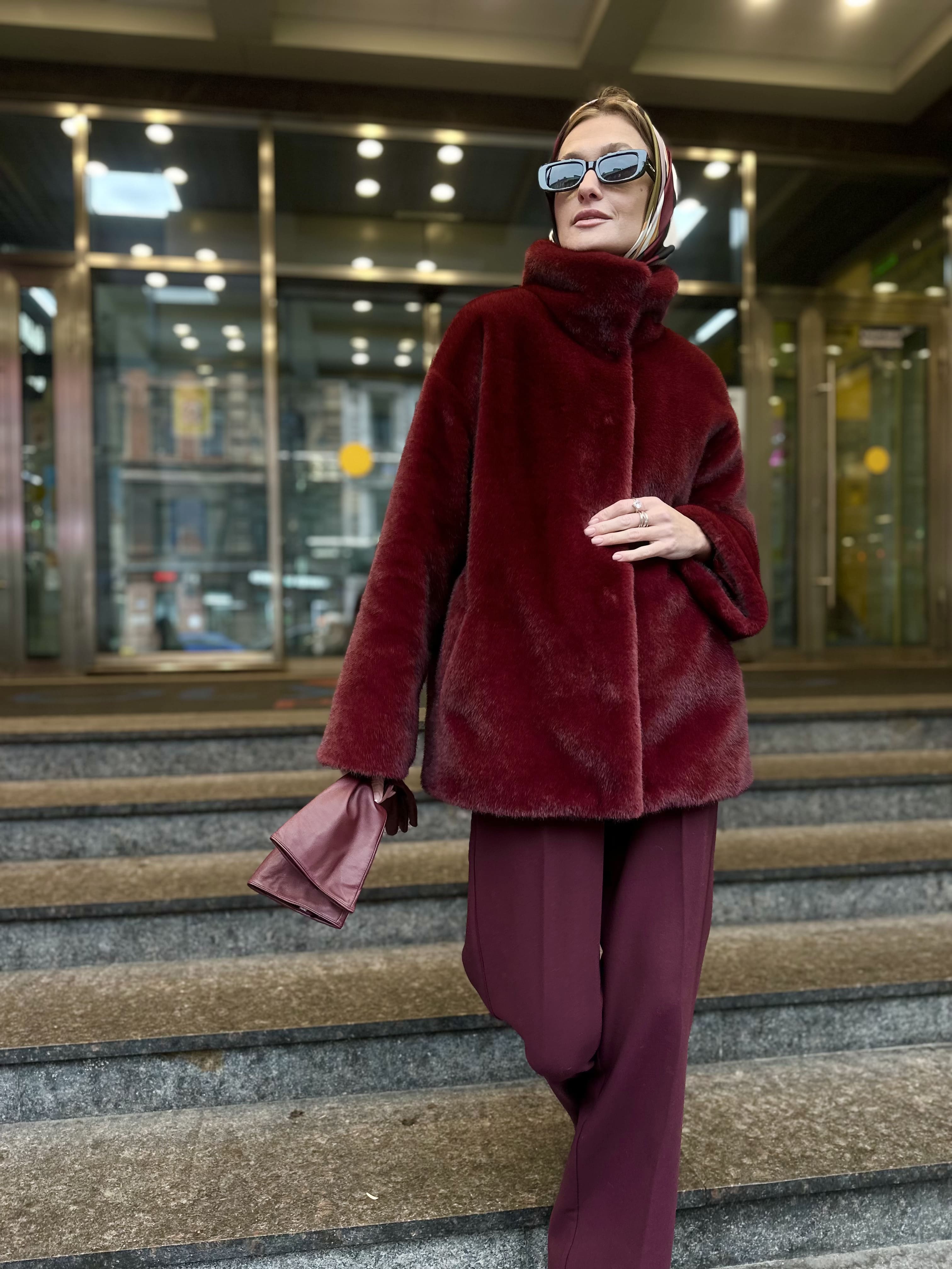 Шуба Marsala из искусственного эко меха от ANSE, Вишнёвый цвет, размер S, M, L, XL, , .