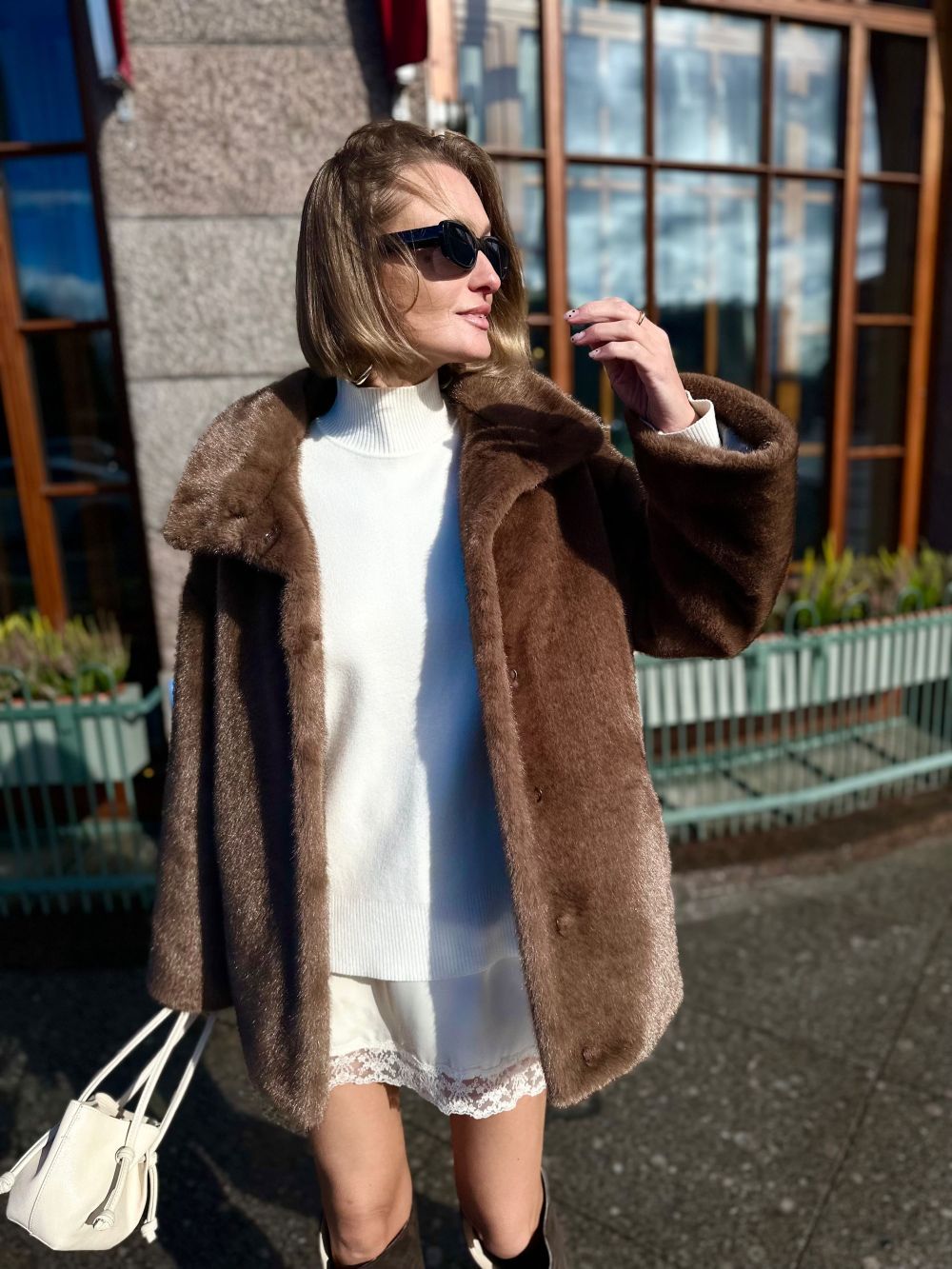 Шуба Warm из искусственного эко меха от ANSE, Молочный шоколад цвет, размер S, M, L, XL, , .