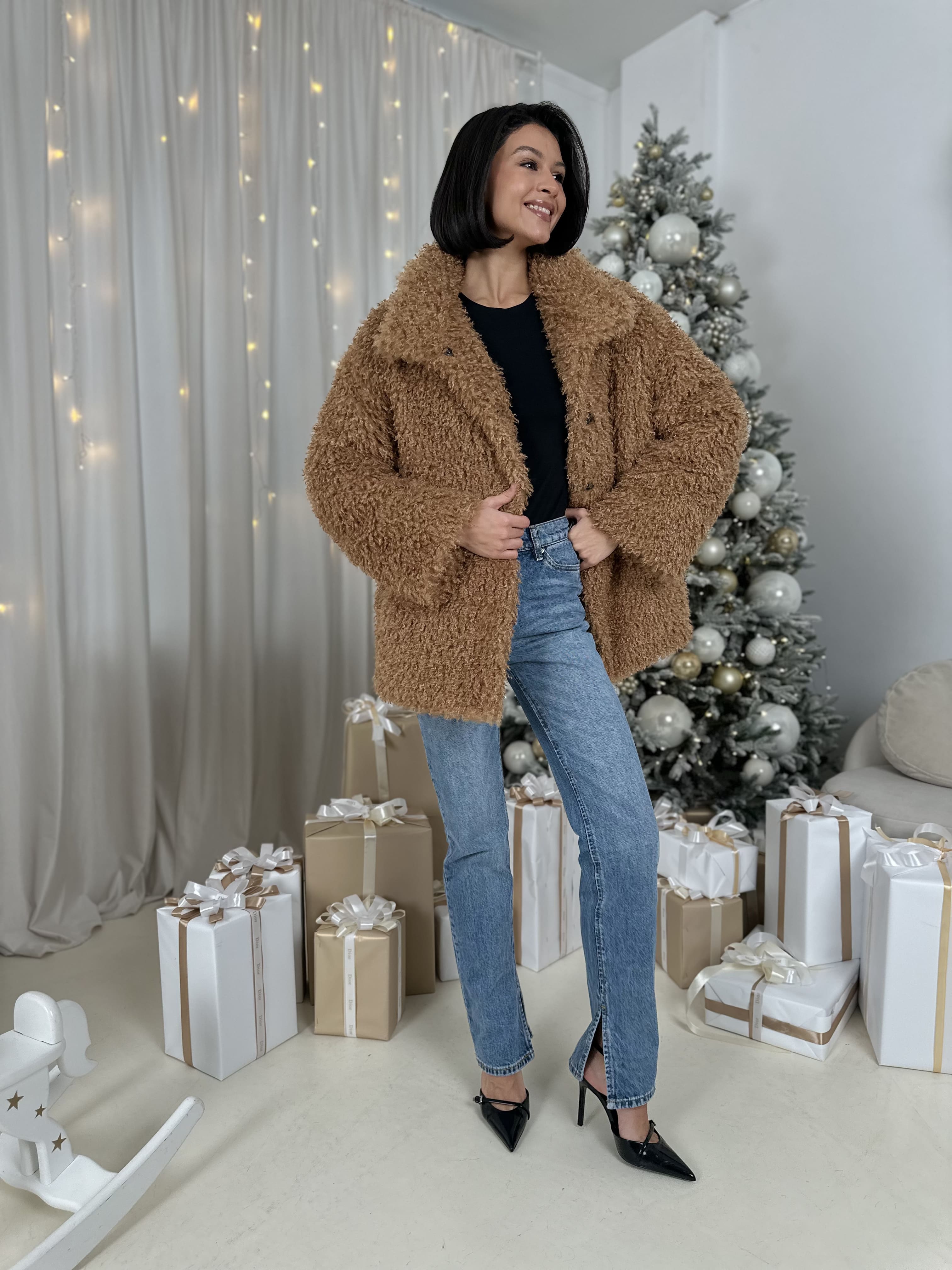 Шуба Browny из искусственного эко меха от ANSE, Карамельный  цвет, размер S, M, L, XL, , .