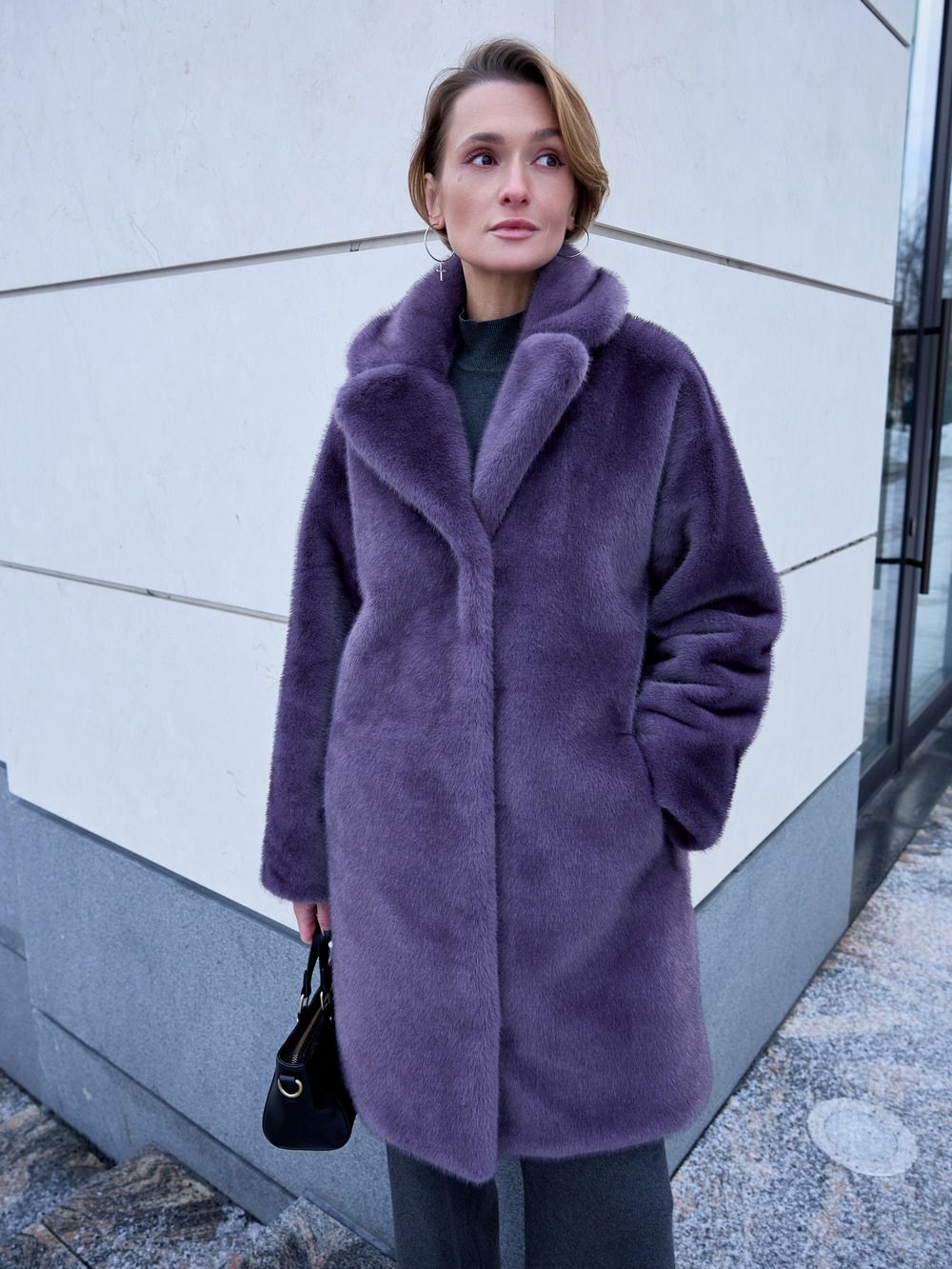 Шуба Драгоценность из искусственного эко меха от ANSE, Сиреневый цвет, размер S, M, L, XL, XXL, , .