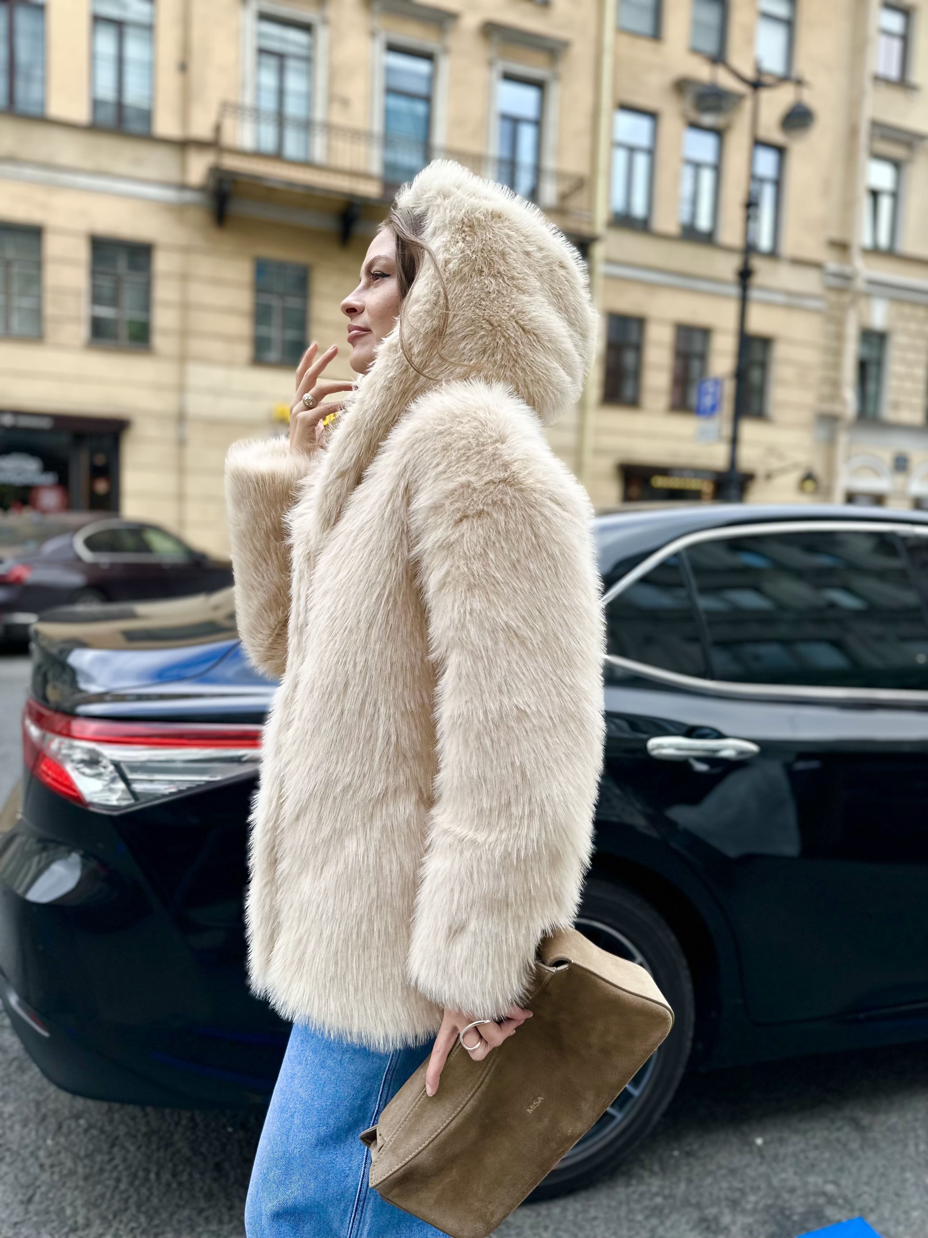 Шуба Bounty из искусственного эко меха от ANSE, Бежевый цвет, размер XS, S, M, L, XL, , .