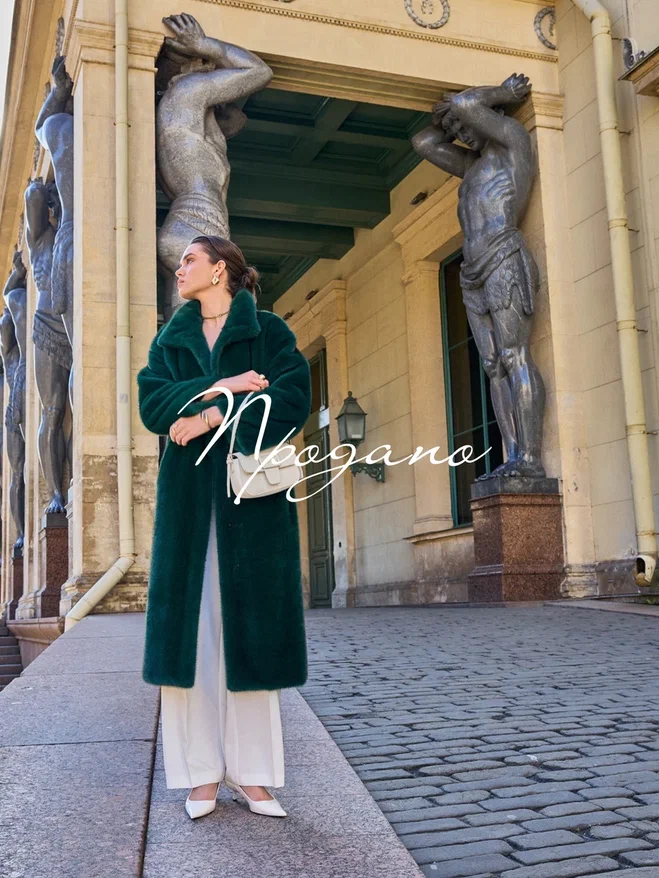 Шуба Удача из искусственного эко меха от ANSE, Изумрудный цвет, размер S, M, L, XL, , .