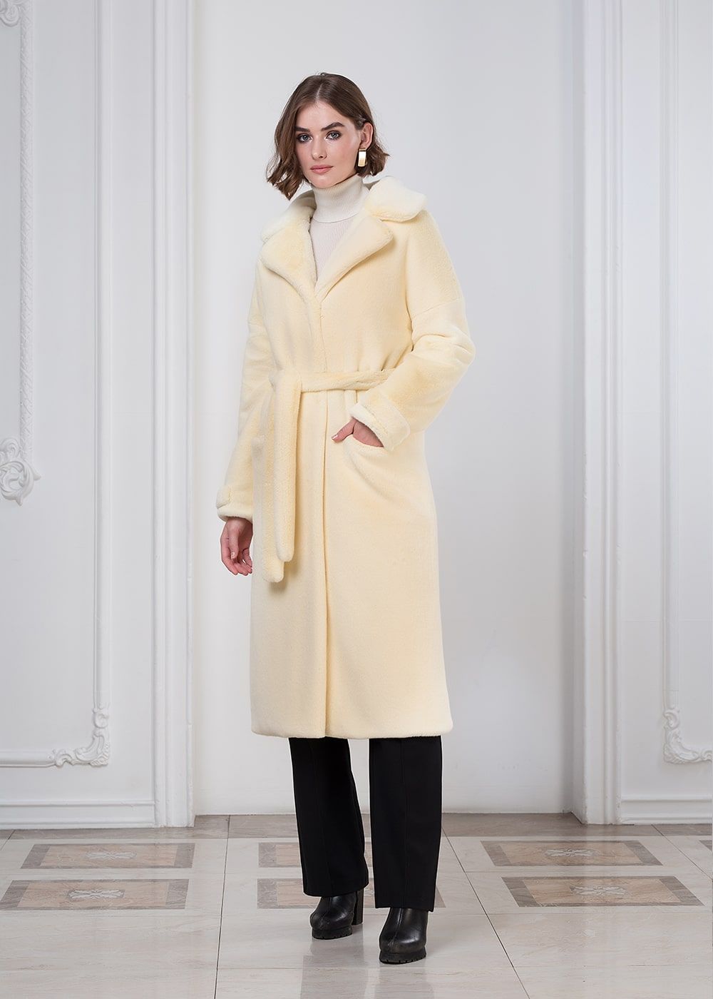 Шуба Lemon cream  из искусственного эко меха от ANSE, Лимонный крем цвет, размер S, M, L, XL, , .