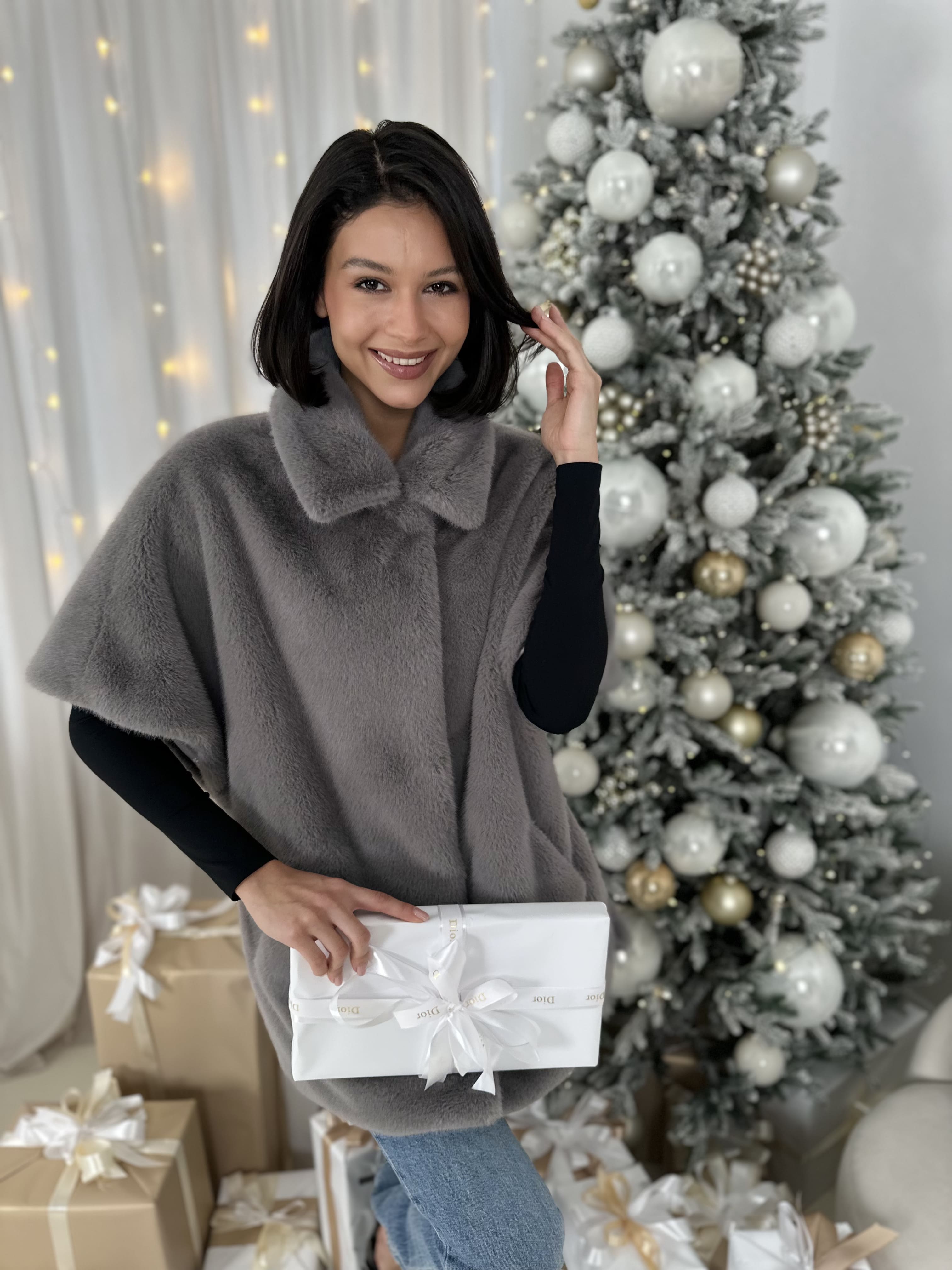 Кейп Graphite из искусственного эко меха от ANSE, Графит цвет, размер S, M, L, , .