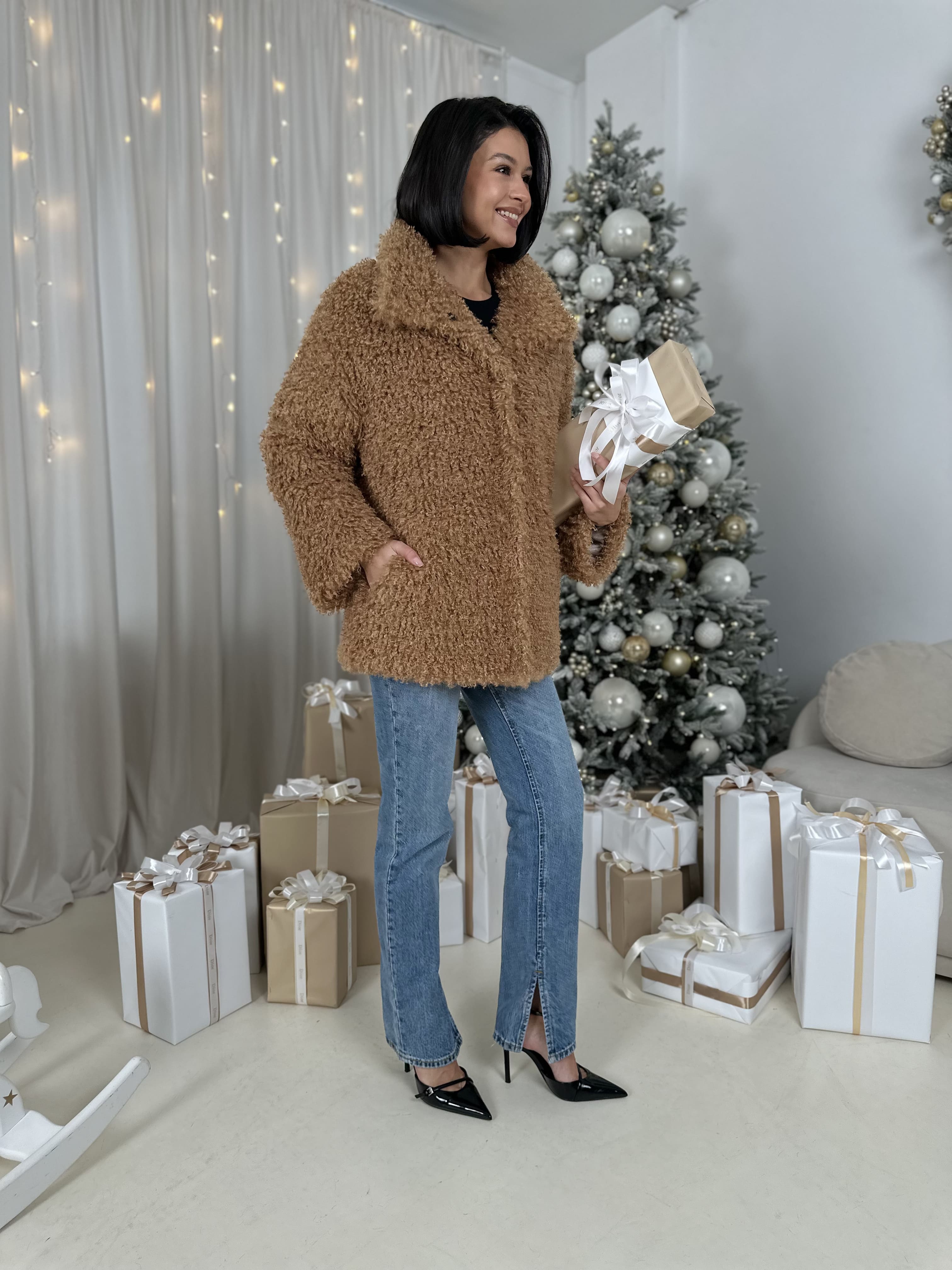 Шуба Browny из искусственного эко меха от ANSE, Карамельный  цвет, размер S, M, L, XL, , .