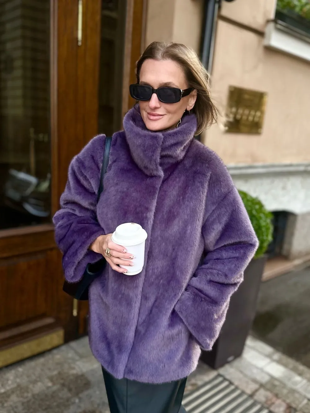 Шуба Accent из искусственного эко меха от ANSE, Сиреневый цвет, размер S, M, L, XL, XXL, , .