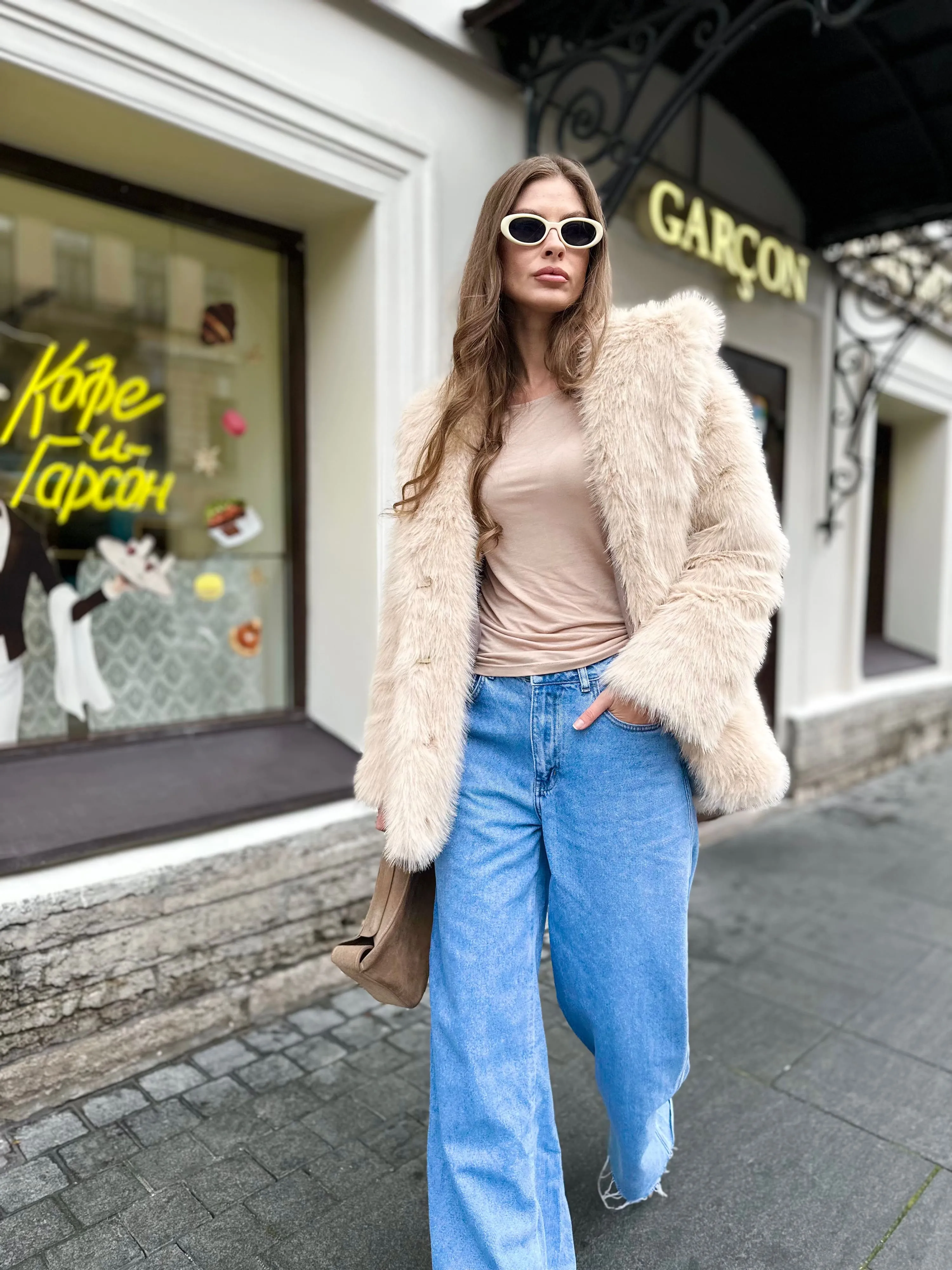 Шуба Bounty из искусственного эко меха от ANSE, Бежевый цвет, размер XS, S, M, L, XL, , .