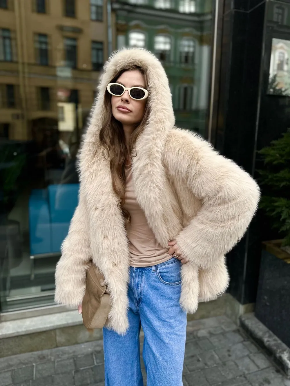 Шуба Bounty из искусственного эко меха от ANSE, Бежевый цвет, размер XS, S, M, L, XL, , .