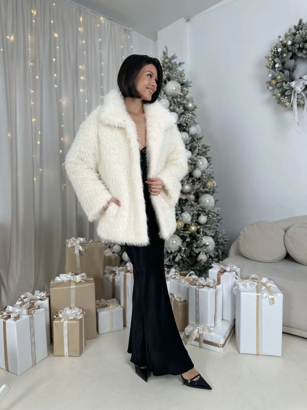 Шуба Dairy из искусственного эко меха от ANSE, Белый цвет, размер S, M, L, XL, , .