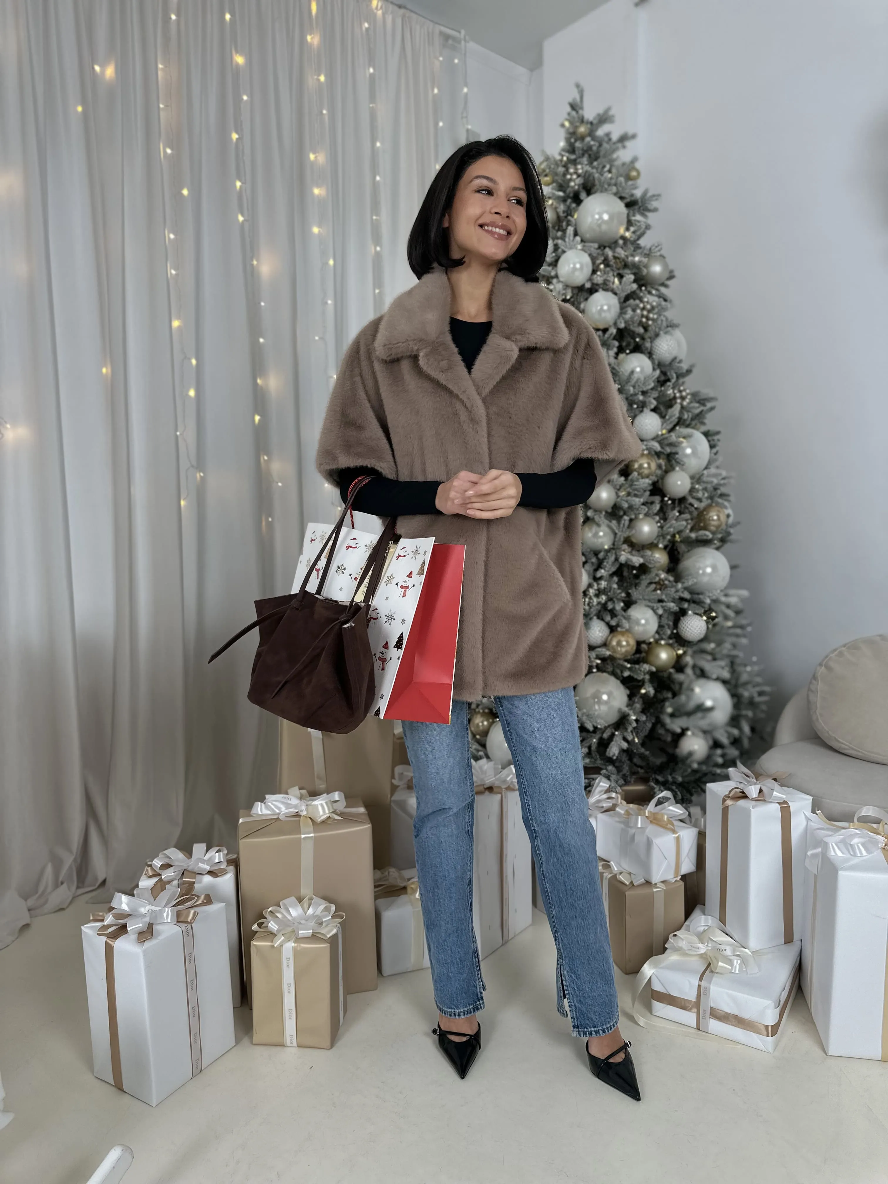 Кейп Mokko из искусственного эко меха от ANSE, Мокко цвет, размер S, M, L, , .