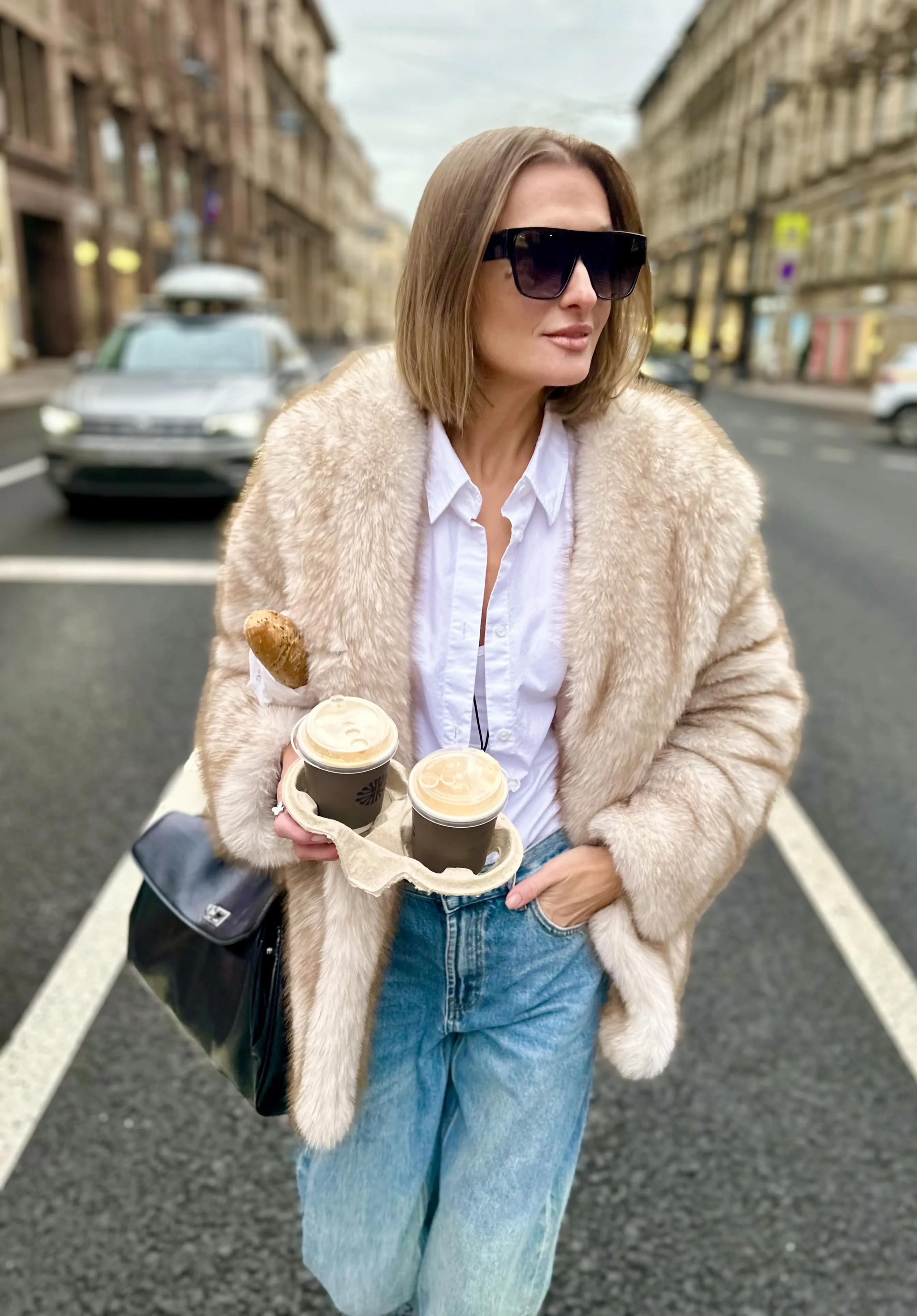 Шуба Furry из искусственного эко меха от ANSE, Светло-кремовый с коричневыми кончиками цвет, размер S, M, L, , .