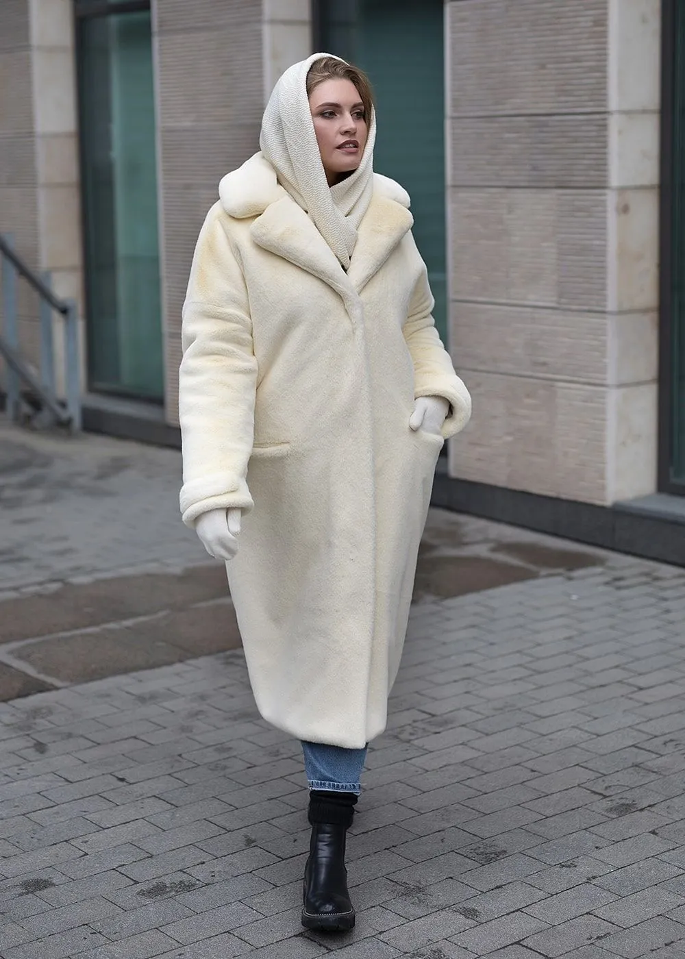 Шуба Lemon cream  из искусственного эко меха от ANSE, Лимонный крем цвет, размер S, M, L, XL, , .