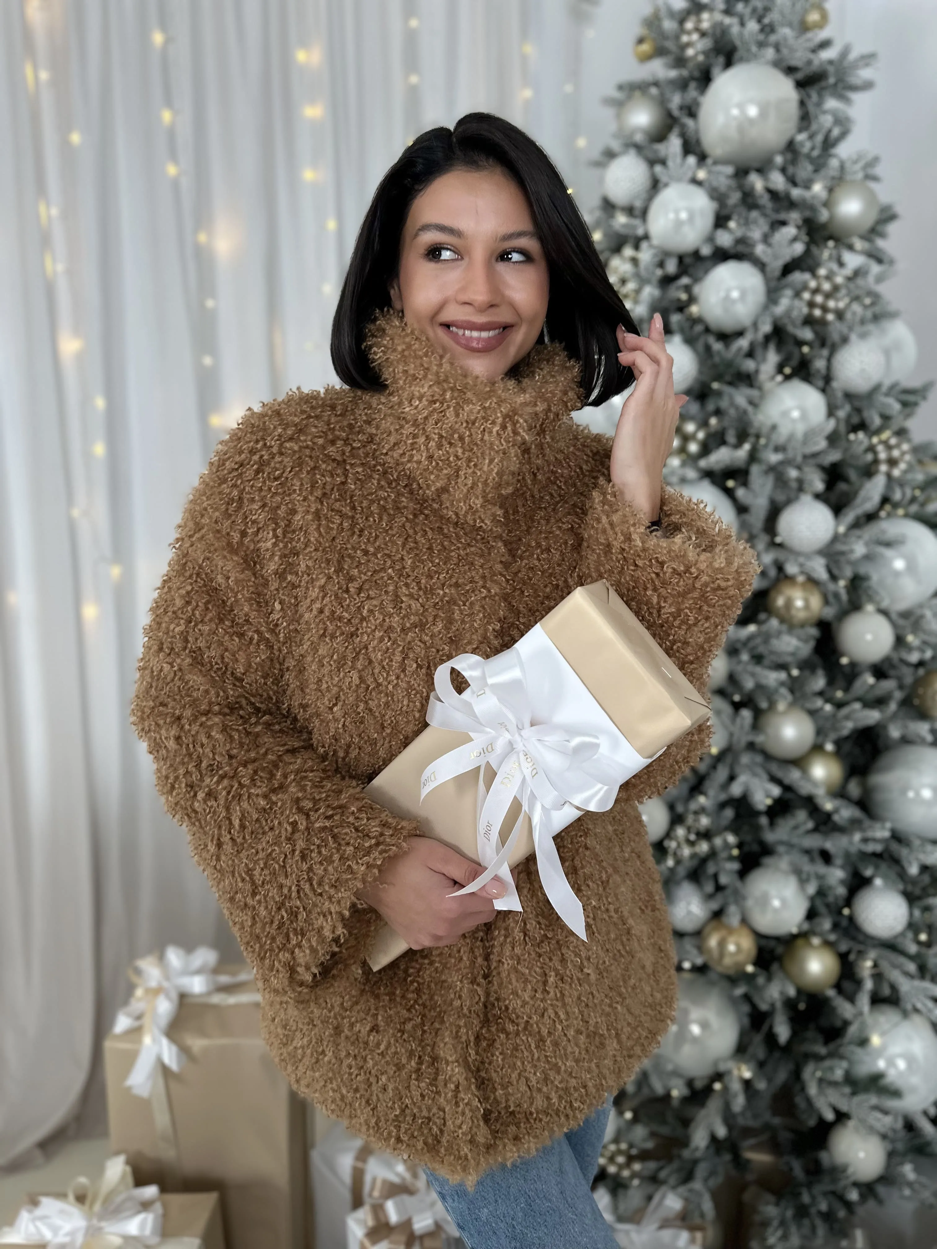 Шуба Browny из искусственного эко меха от ANSE, Карамельный  цвет, размер S, M, L, XL, , .