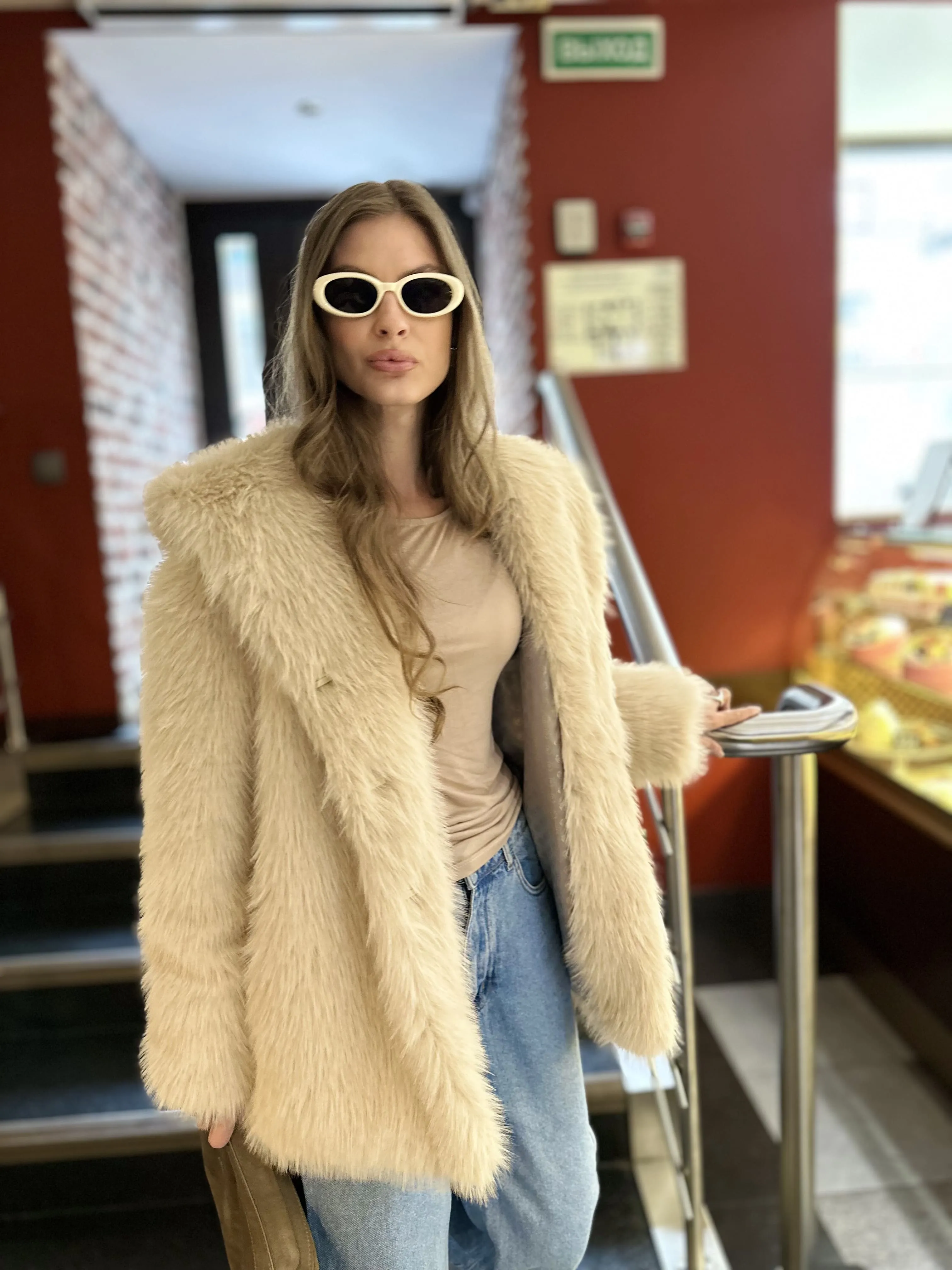 Шуба Bounty из искусственного эко меха от ANSE, Бежевый цвет, размер XS, S, M, L, XL, , .