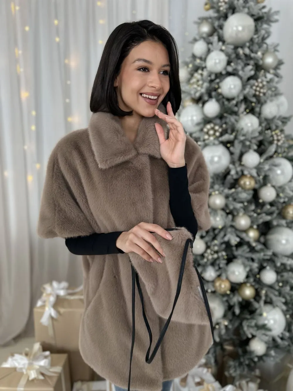 Кейп Mokko из искусственного эко меха от ANSE, Мокко цвет, размер S, M, L, , .