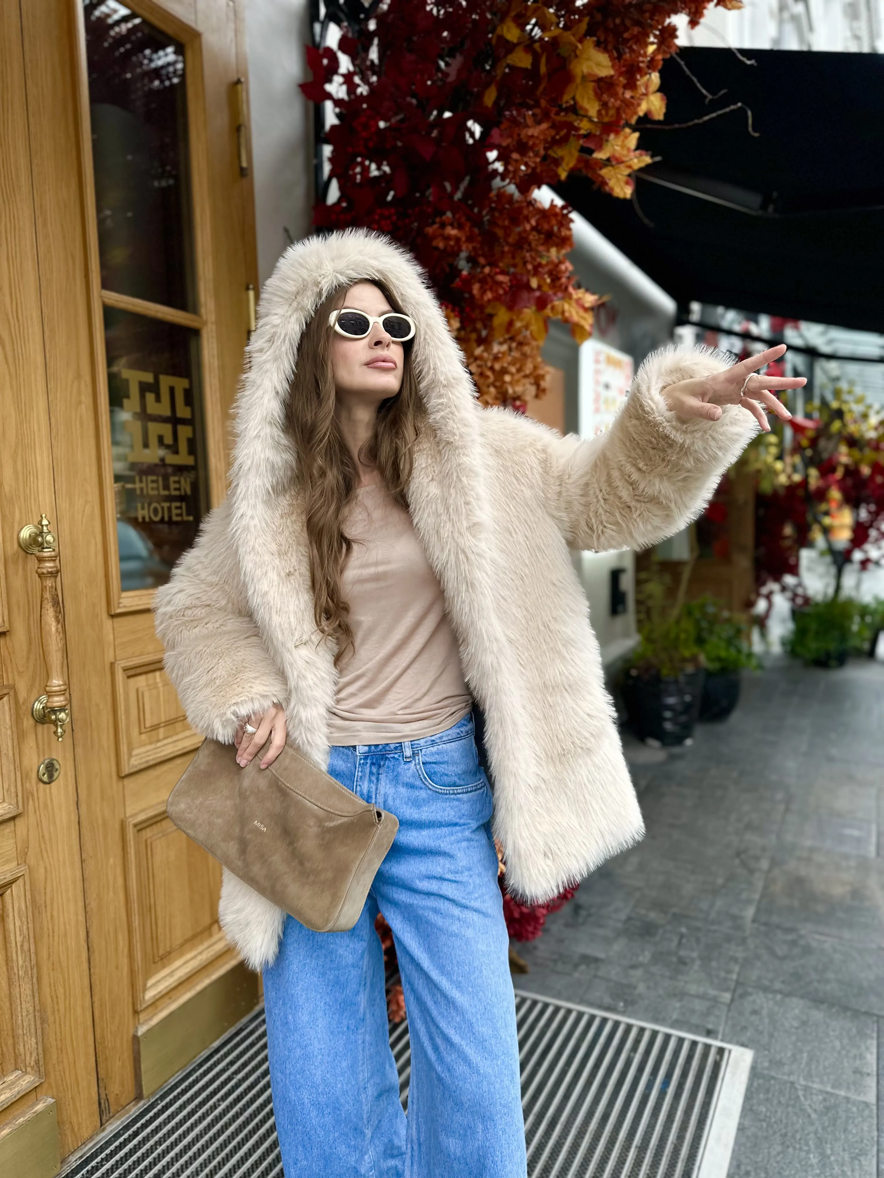 Шуба Bounty из искусственного эко меха от ANSE, Бежевый цвет, размер XS, S, M, L, XL, , .