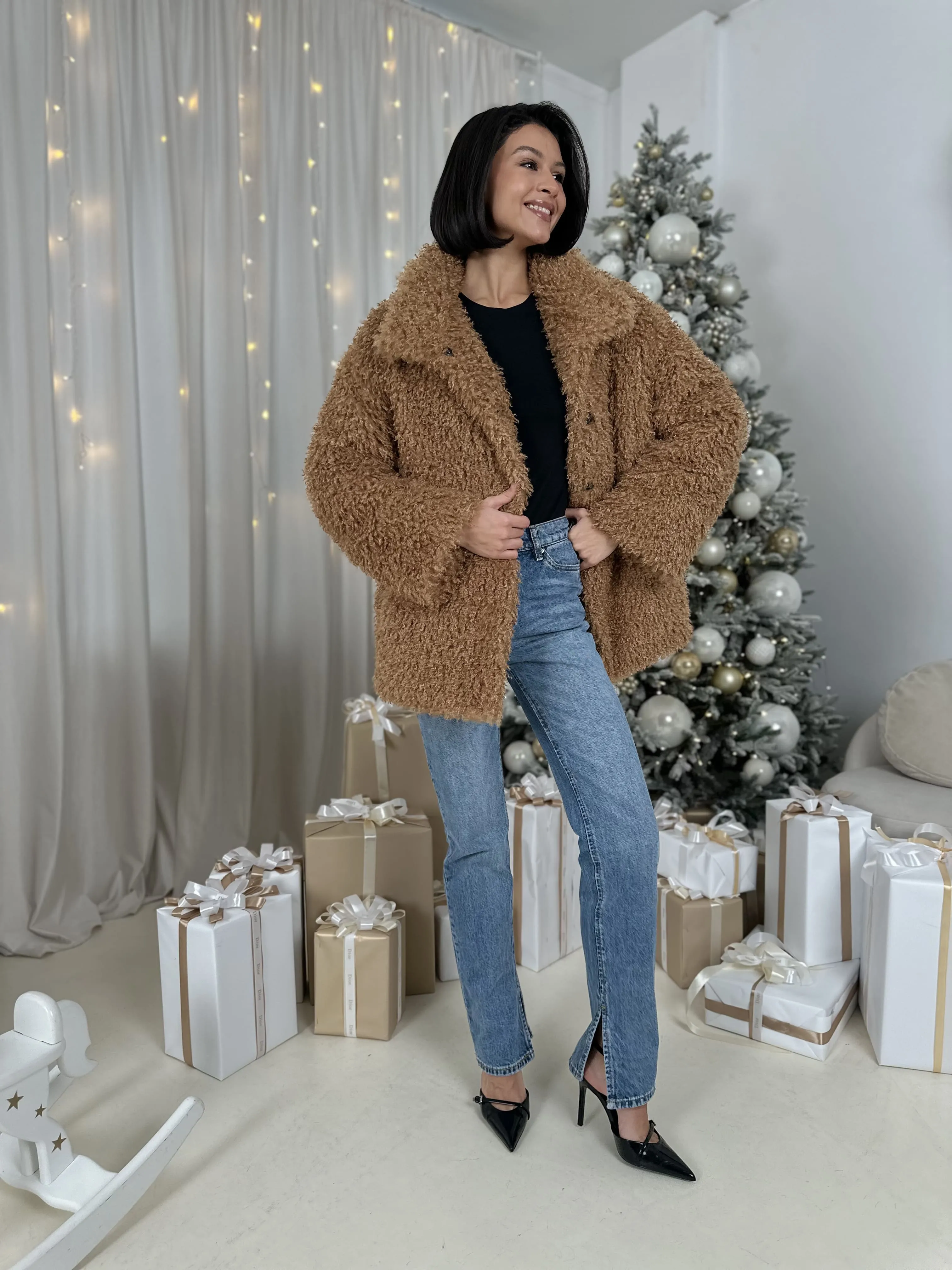 Шуба Browny из искусственного эко меха от ANSE, Карамельный  цвет, размер S, M, L, XL, , .