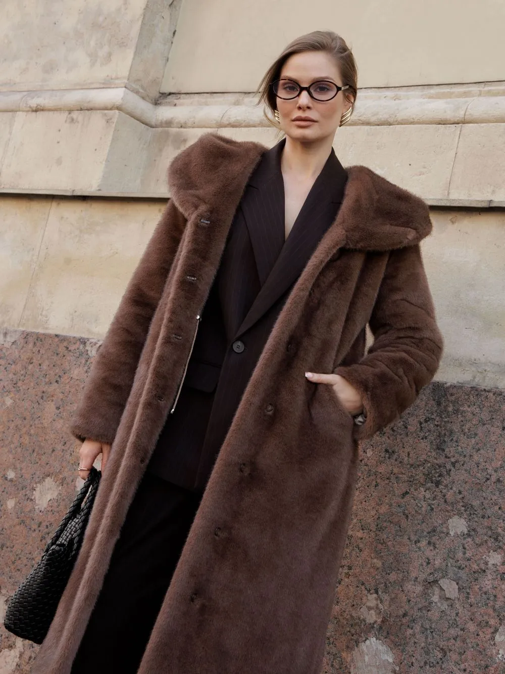 Шуба Timeless из искусственного эко меха от ANSE, Молочный шоколад цвет, размер S, M, L, XL, XXL, , .