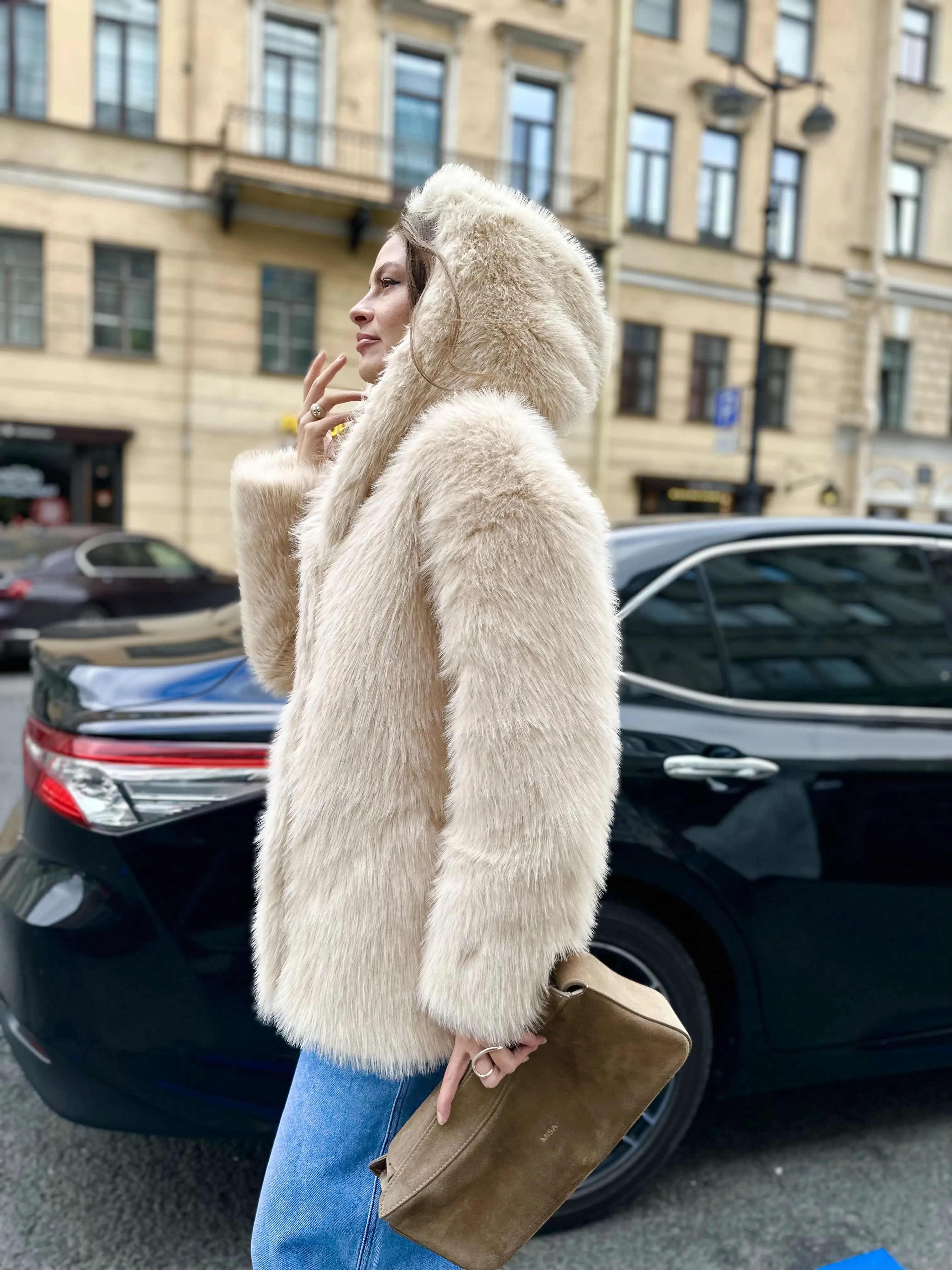 Шуба Bounty из искусственного эко меха от ANSE, Бежевый цвет, размер XS, S, M, L, XL, , .