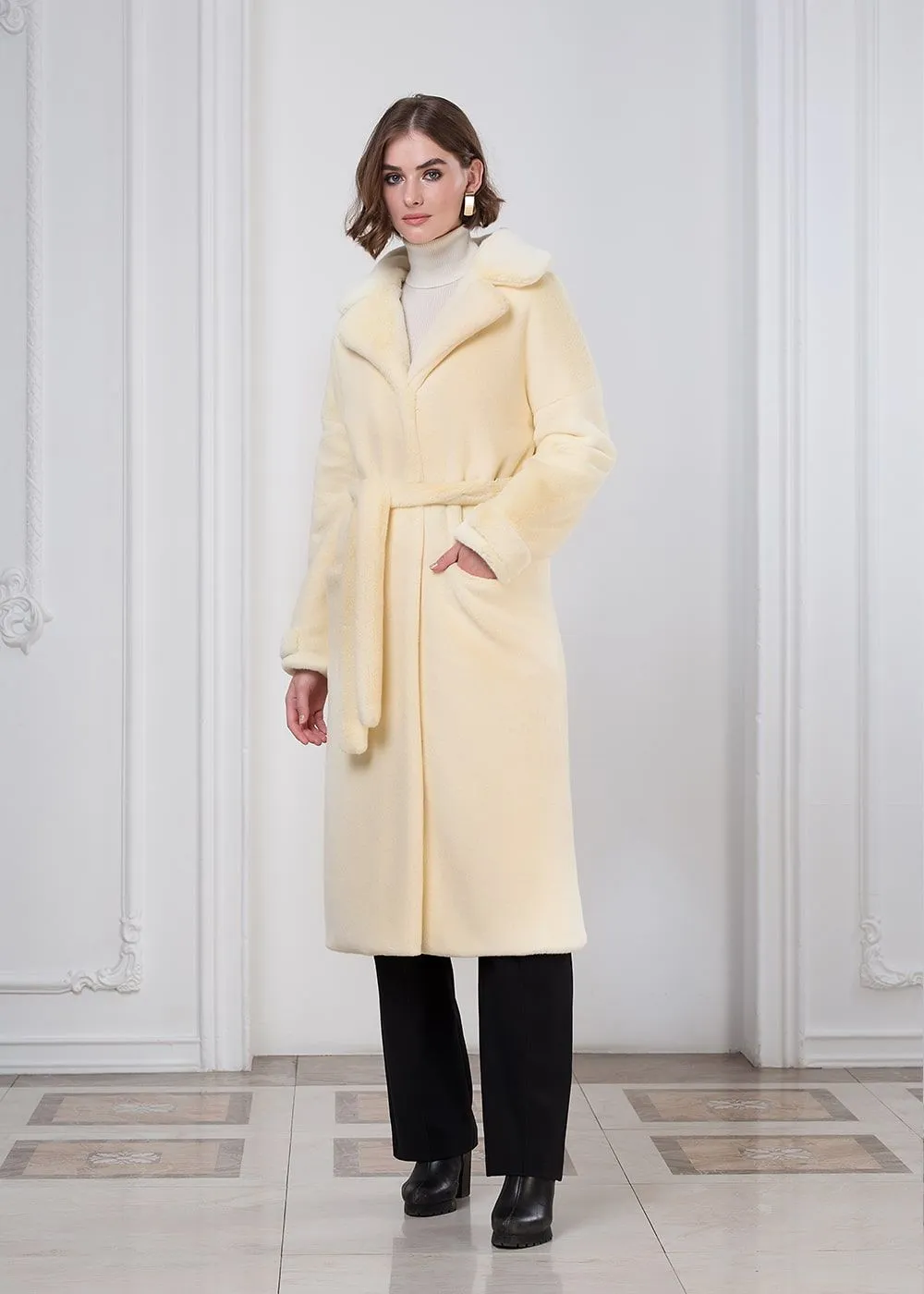 Шуба Lemon cream  из искусственного эко меха от ANSE, Лимонный крем цвет, размер S, M, L, XL, , .