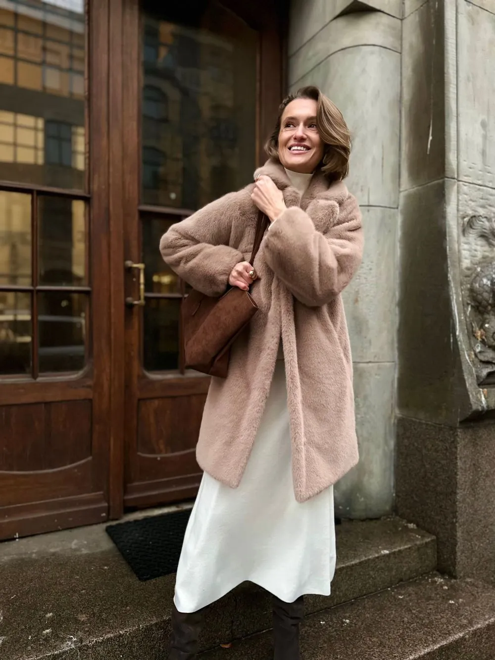 Шуба Faith из искусственного эко меха от ANSE, Мокко цвет, размер S, M, L, XL, , .