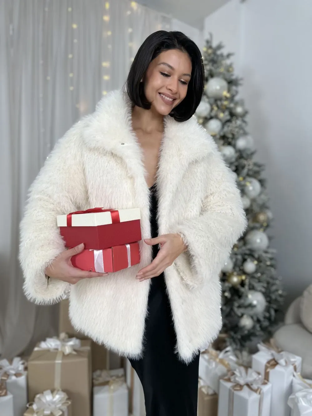 Шуба Dairy из искусственного эко меха от ANSE, Белый цвет, размер S, M, L, XL, , .